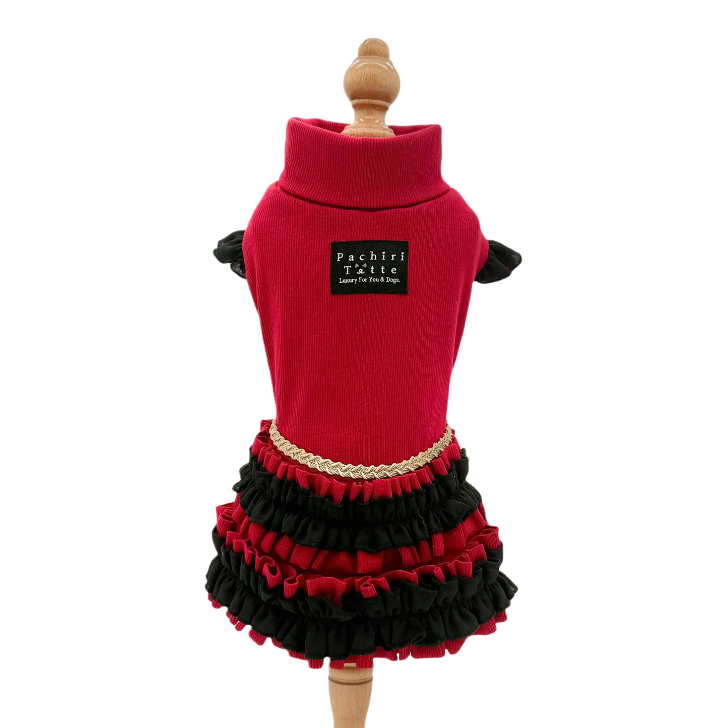【Luxury Line】チャーム付きリブニットワンピース レッド