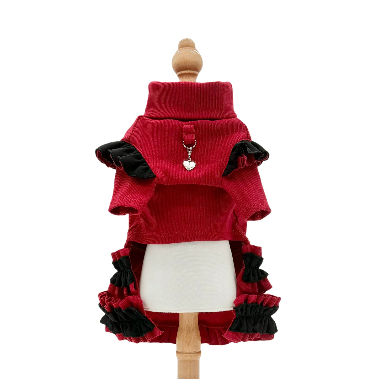 【Luxury Line】チャーム付きリブニットワンピース レッド
