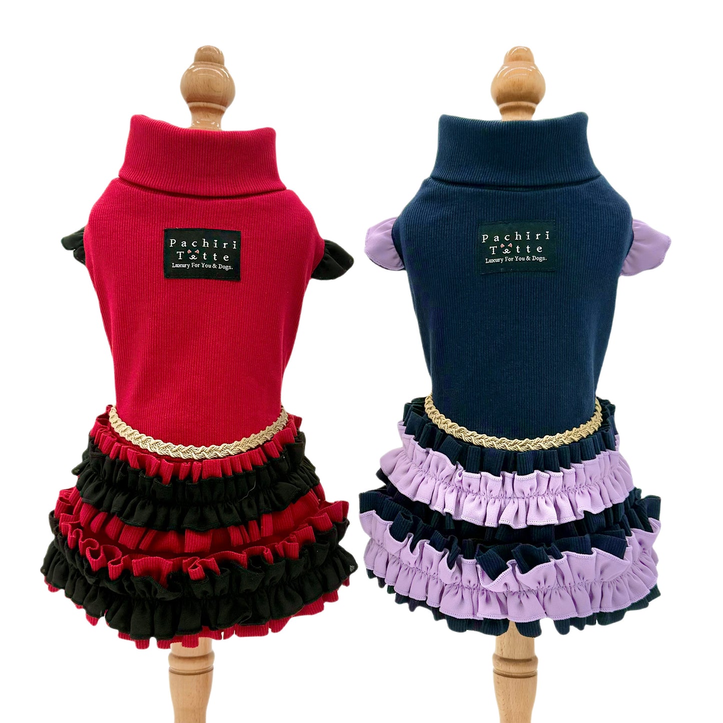 【Luxury Line】チャーム付きリブニットワンピース レッド